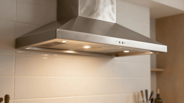 Coifa em inox instalada acima do cooktop em cozinha moderna