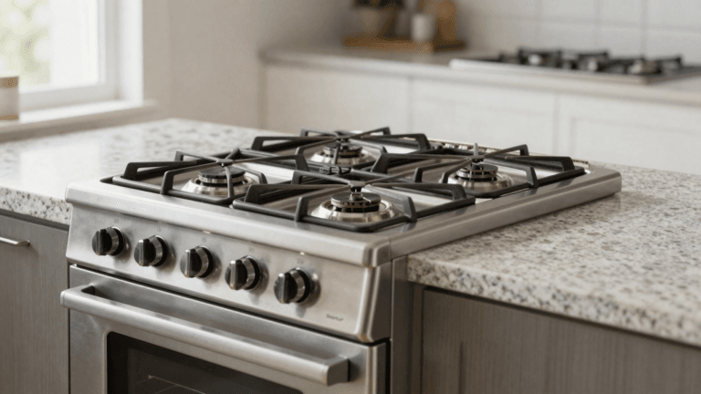 Fogão sendo retirado do vão da cozinha para substituição