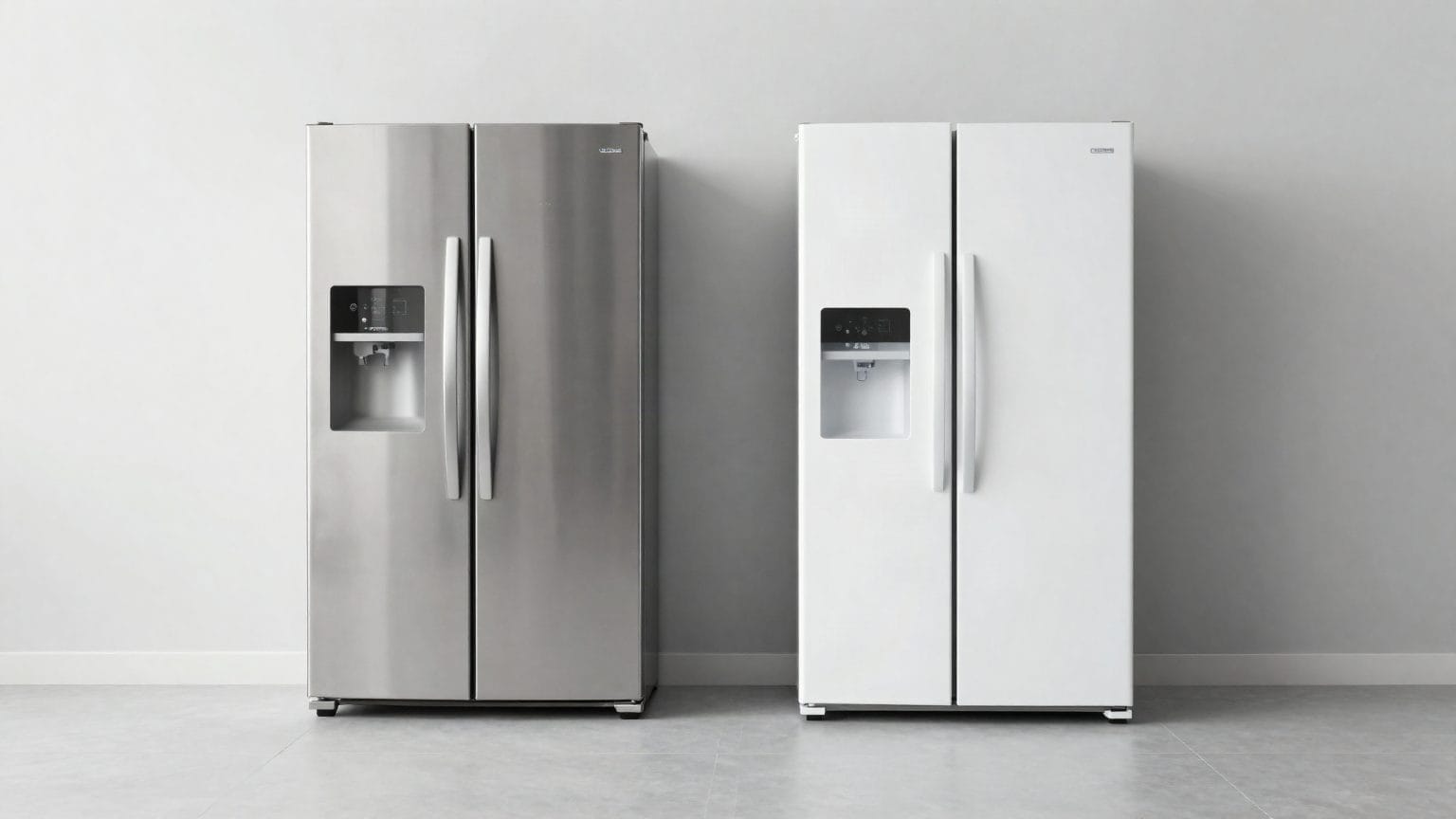 Duas geladeiras de formatos diferentes lado a lado em comparacao direta