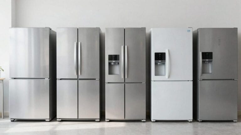 Fileira de geladeiras de tipos diferentes em showroom