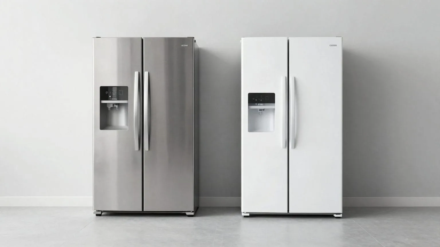 Duas geladeiras de formatos diferentes lado a lado em comparacao direta