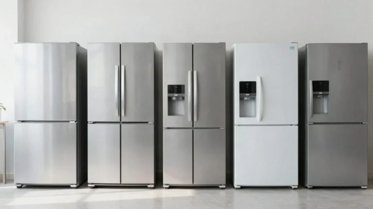 Fileira de geladeiras de tipos diferentes em showroom