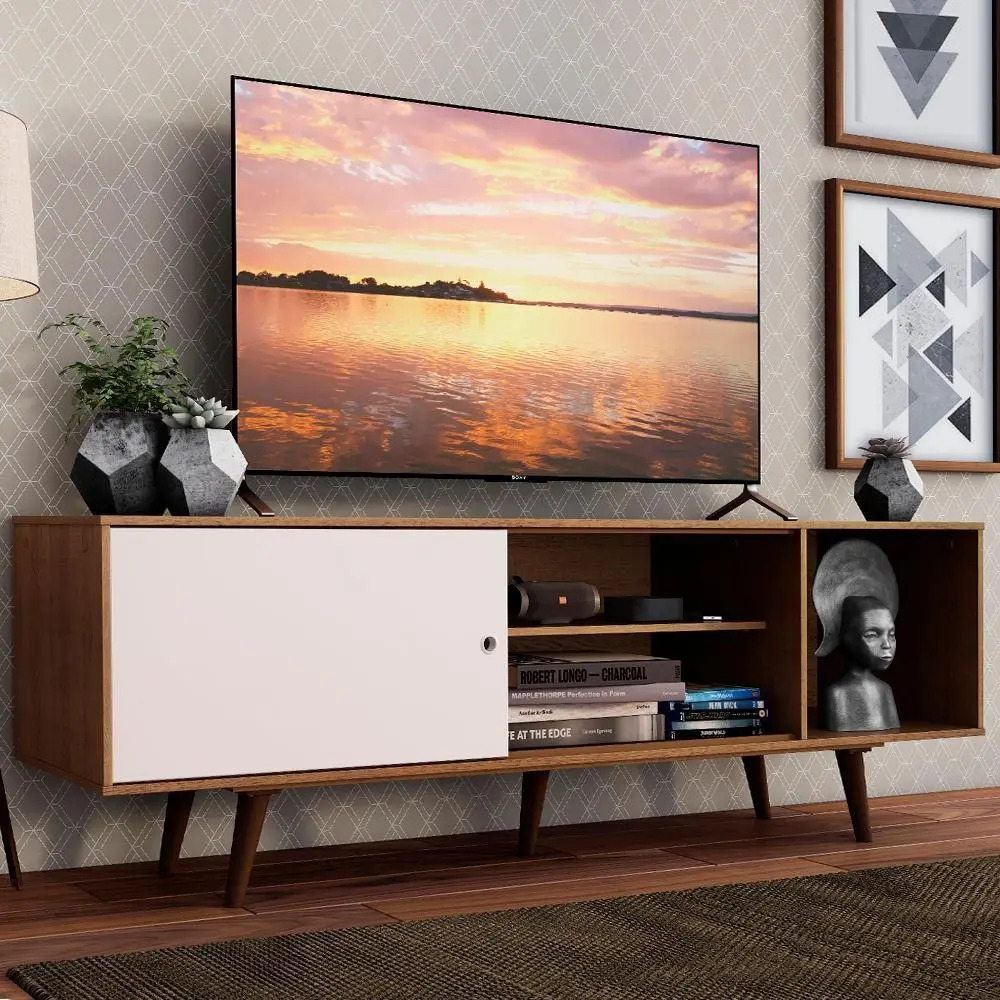 Rack Madesa Dubai para TV até 65 Polegadas com Pés Rustic/Branco