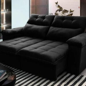 Sofá Retrátil e Reclinável Verona 1,80 m Preto com Molas